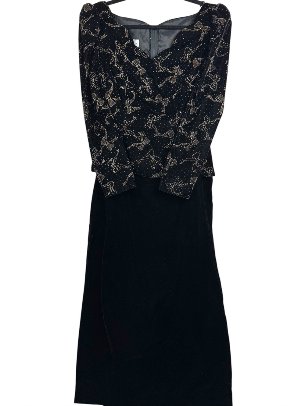 Vintage 90s Scott McClintock Velvet Gold Bow Bodice Velvet Dress